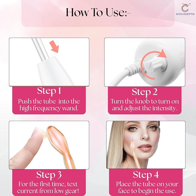 Portable High Frequency Facial Machine | Portable 4-in-1 Handheld High Frequency Wand for Hair and Face | Use For Acne Spot Care, Skin Tightening, Wrinkles, Puffy Eyes & Dark Circles - Image 2