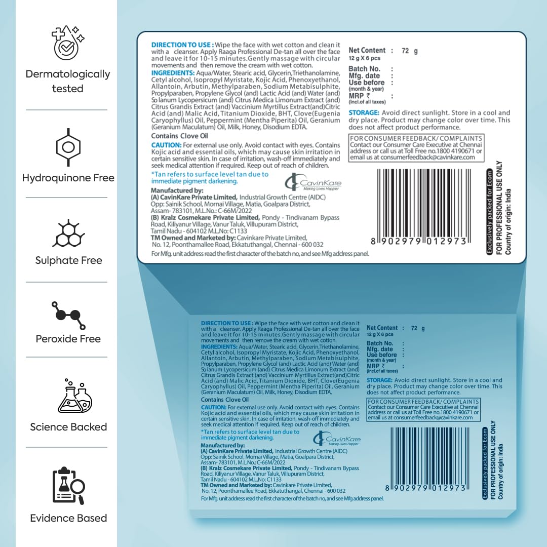 Raaga Professional DeTan Tan Removal Cream | Kojic & Milk | Reduces Tan, Dark Spots & Dullness | Dermatologically Tested, Peroxide & Sulphate Free - 72 g - Image 7